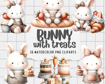 Bunny Clipart Set: Watercolor PNG Images (Digital Download)