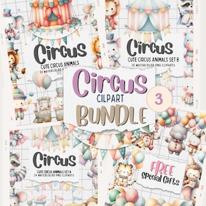 Circus Watercolor Clipart BUNDLE - Adorable Animals and Cheerful Elements for Party Invitations and Decor