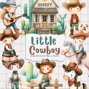 Little Cowboy Clipart, Baby Cowboy PNG, Wild West Clipart, Baby Western Clipart, Desert Clipart, Saloon, Cactus PNG, Saddle Clipart