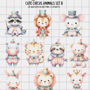 Circus Watercolor Clipart PNG Set B - Adorable Animals and Cheerful ...