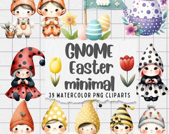 Easter Gnome Clipart: Watercolor PNG Collection (Digital Download)