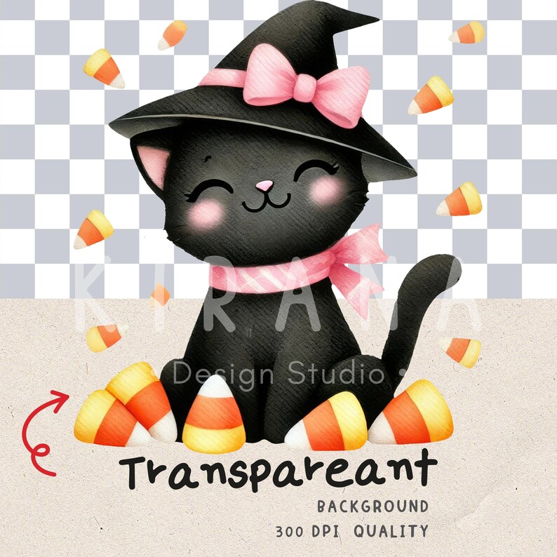 29 Black Cat Watercolor Clipart Set | Cute Halloween Witch Cats ...
