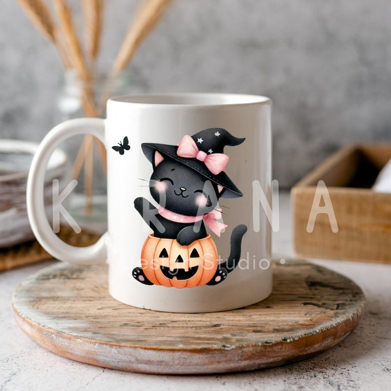 29 Black Cat Watercolor Clipart Set | Cute Halloween Witch Cats ...