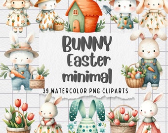 Easter Bunny Clipart Set: 39 Whimsical PNG Images (Digital Download)