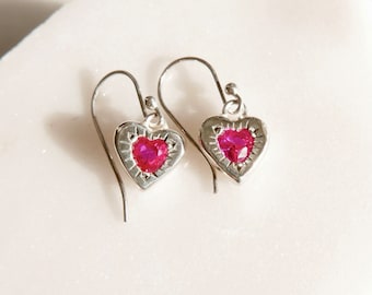 Sterling silver earrings, Ruby earrings, Dangle earrings, Dainty Earrings, Made in USA