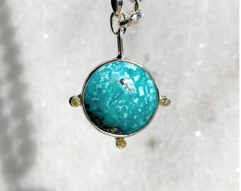 Turquoise Necklace, Turquoise Pendant, Silver  Necklace, Made in USA