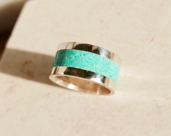 Inlay ring, Crushed turquoise ring, Unisex ring, Made in USA