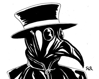 Plague Doctor Black and White A5 Print