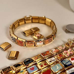 Personalized Italian Charm Bracelet, Custom Italian Gold Charm, Italy Gold Bracelet, Italian Charm Bracelet, Vintage Italian Charms Gift