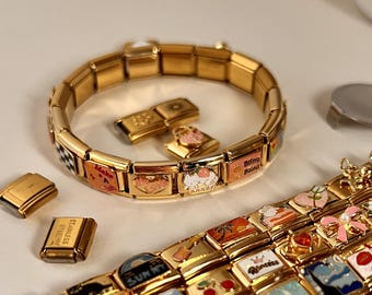 Personalized Italian Charm Bracelet, Custom Italian Gold Charm, Italy Gold Bracelet, Italian Charm Bracelet, Vintage Italian Charms Gift