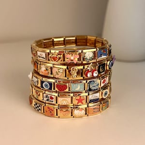 Aangepaste gouden Italiaanse bedelarmband, vintage herenarmband, beste vriend armband voor vrouwen, sierlijke Italiaanse bedels, gepersonaliseerd verjaardagscadeau