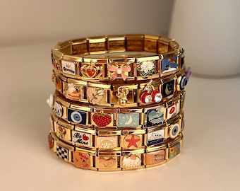 Custom Gold Italian Charm Bracelet, Vintage Mens Bracelet, Best Friend Bracelet for Women, Dainty Italy Charms, Personalized Birthday Gift