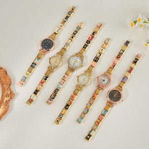 Reloj de pulsera italiano personalizado con dijes, pulsera de dijes italianos dorados, reloj de pulsera modular con eslabones, regalo de cumpleaños único