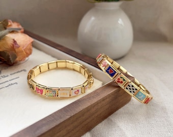 Custom Italian Charm Bracelet, Streetwear Jewelry Gold, Vintage Charm Bracelet, Italy Bracelets for Women, Handmade Watch Strap Bracelet