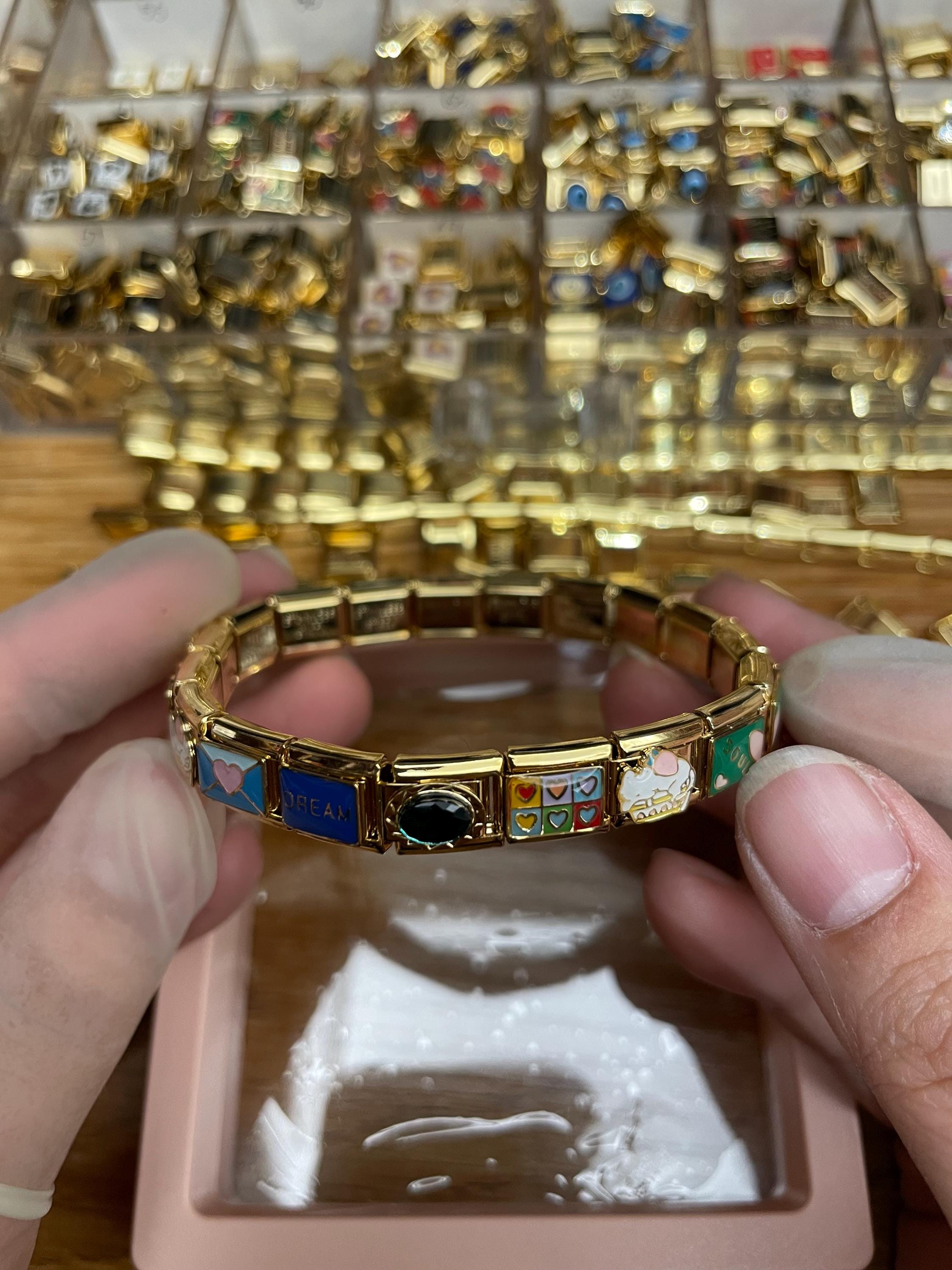 カスタムイタリアンチャームブレスレット、ゴールドイタリアンチャーム 