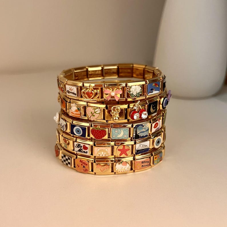 Custom Gold Italian Charm Bracelet, Vintage Mens Bracelet, Best Friend Bracelet for Women, Dainty Italy Charms, Personalized Birthday Gift