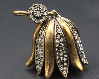 Turkish Ottoman Bronze Pendant, Zircon Beads Pendant, Daisy Design Pendant, Adorable Jewelry, Dangly Pendant,