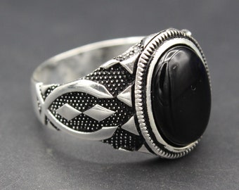 Bague turque en argent sterling 925K, bague en pierre onyx noire, fabrication sculptée Anneau en argent unique, taille 11US, toutes les tailles sont disponibles, #R02