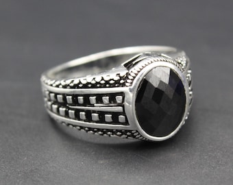 925K Sterling Silver Turkish Ring, Black Onyx Stone Ring, Niello Workmanship Unique Silver Ring, Size 9US, All sizes are available,
