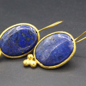 Turkmenska lapis lazuli-stenörhängen med magdans, klippörhängen i guldfärg, vackra örhängen i droppform,