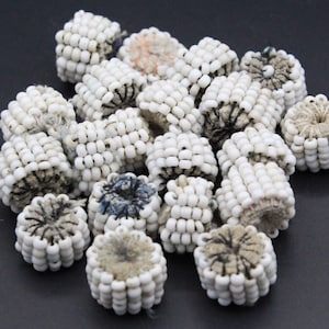10pc Afghan Turkoman Traditional Fabric Round Beads, Boho Beads, Belly Dance Beads, Costuming Beads, Making Jewelry,White Beads,Kuchi Beads