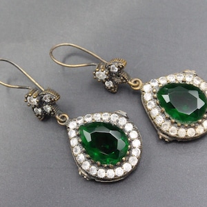 Sterling Silver Bronze Ottoman Earrings: Emerald Green Dangle Jewelry