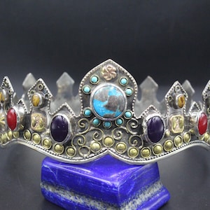 Turkmen Handmade Crown: Turquoise Gemstone Alpaka Diadem