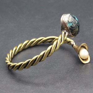 Turkish Cuff Bracelet, Handmade Bronze Cuff Bracelet, Turquoise Stone Cuff Bracelet, Leaf Shape Bracelet, Gold Color Unique Bracelet,