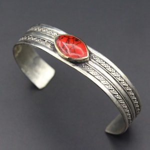 Afghan Traditional Cuff Bracelet, Belly Dance Cuff Bracelet, Tribal Bracelet, Adornment Bracelet, Enamel Coral Stone Cuff Bracelet,