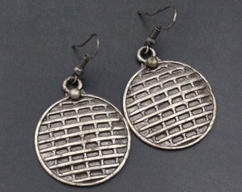 Ottoman Silver Plated Earrings: Turkish Dangly Round Jewelry