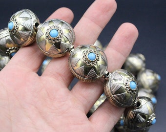 30 x 25 mm 1PC Perlen, Turkmenische Flache Alpaka Perlen, Teilweise Gold Wash Perlen, Tribal Perlen, Schmuckherstellung, Kostümperlen, Handgefertigte Perlen,