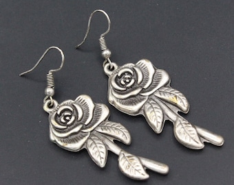 Turkish Silver Plated Rose Earrings: Boho Ottoman Jewelry