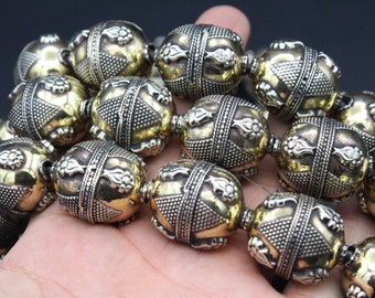 for men or women Carved Bone tube beads hand painted with small Picasso beads /& Sliver spacers. Southwest Ethnic Necklace Hand crafted