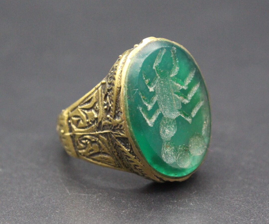 Vintage Afghan Ring, Boho Alpaka Ring, Scorpion Carved Belly Dance Ring ...