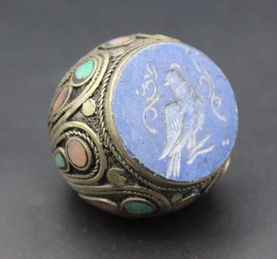 Vintage Afghan Turkmen Ring, Lapis Lazuli Stone A… - image 1