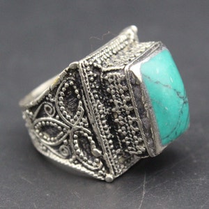 Afghan Ring, Alpaka Malachite Stones Ring, Belly Dance Adornment ATS Ring, Kuchi Carved Ring, Costuming Ring, Afghan Jewelry, Size 7US,
