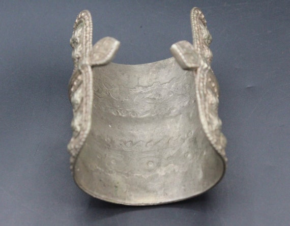 Turkmen Silver Cuff Bracelet, Antique Old Carved … - image 4