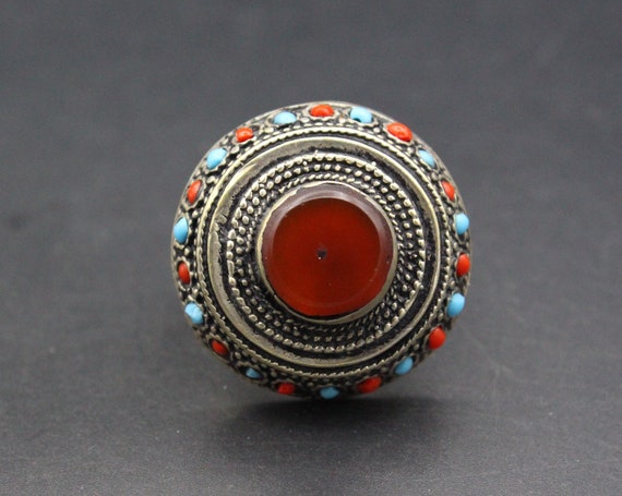 Afghan Ring, Colorful Beads Carnelian Stone Ring,… - image 2