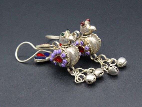 Vintage Tribal Afghan Earrings, Red Glass Beads E… - image 2