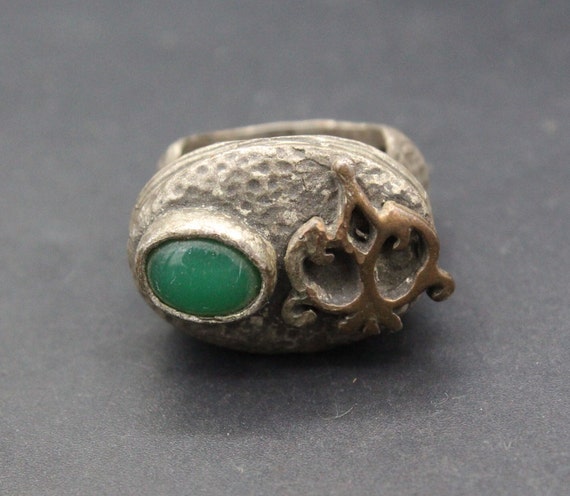 Turkish Silver Plated Statement Ring: Green Glass… - image 2