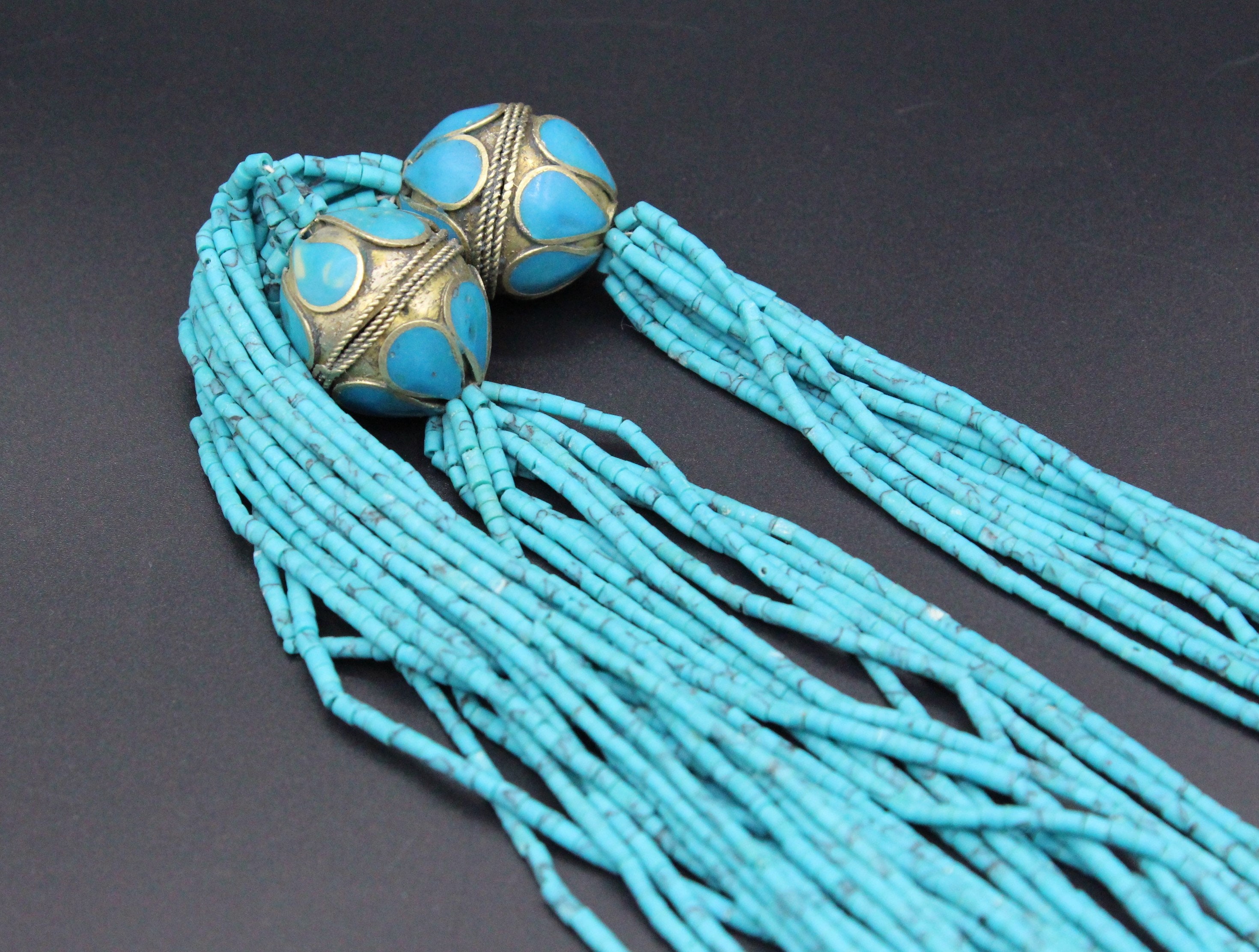 Vintage Afghan Turquoise Seed Bead Necklace: Multistrand