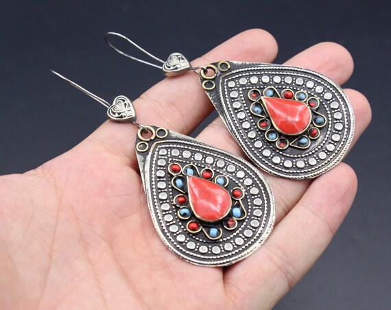 Vintage Uzbek Traditional Alpaka Earrings, Kuchi … - image 4