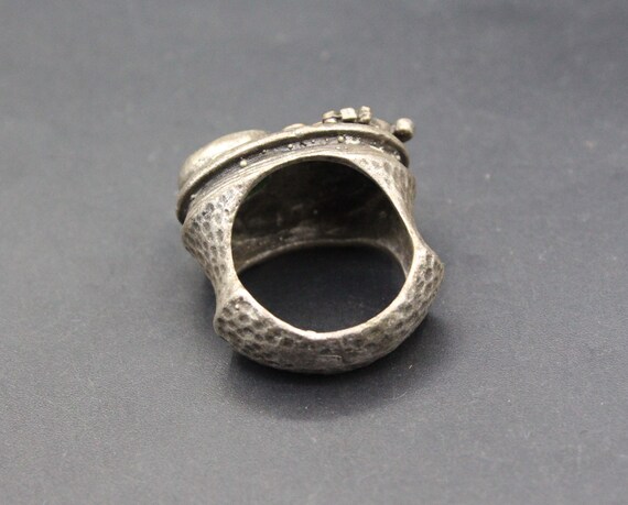 Turkish Silver Plated Statement Ring: Green Glass… - image 3