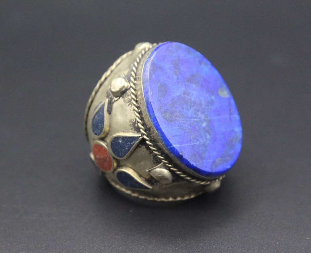 Afghan Rings, Blue Lapis Stones Tribal Ring, Kuchi Carved Ring, Long ...