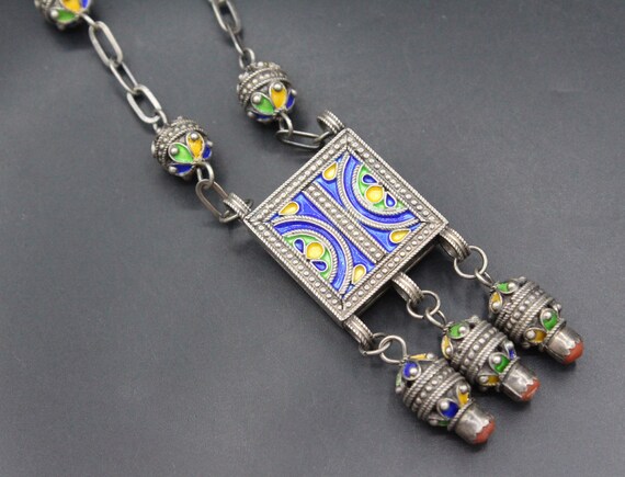 Moroccan Berber Kabyle Necklace, Tassels Sterling… - image 7