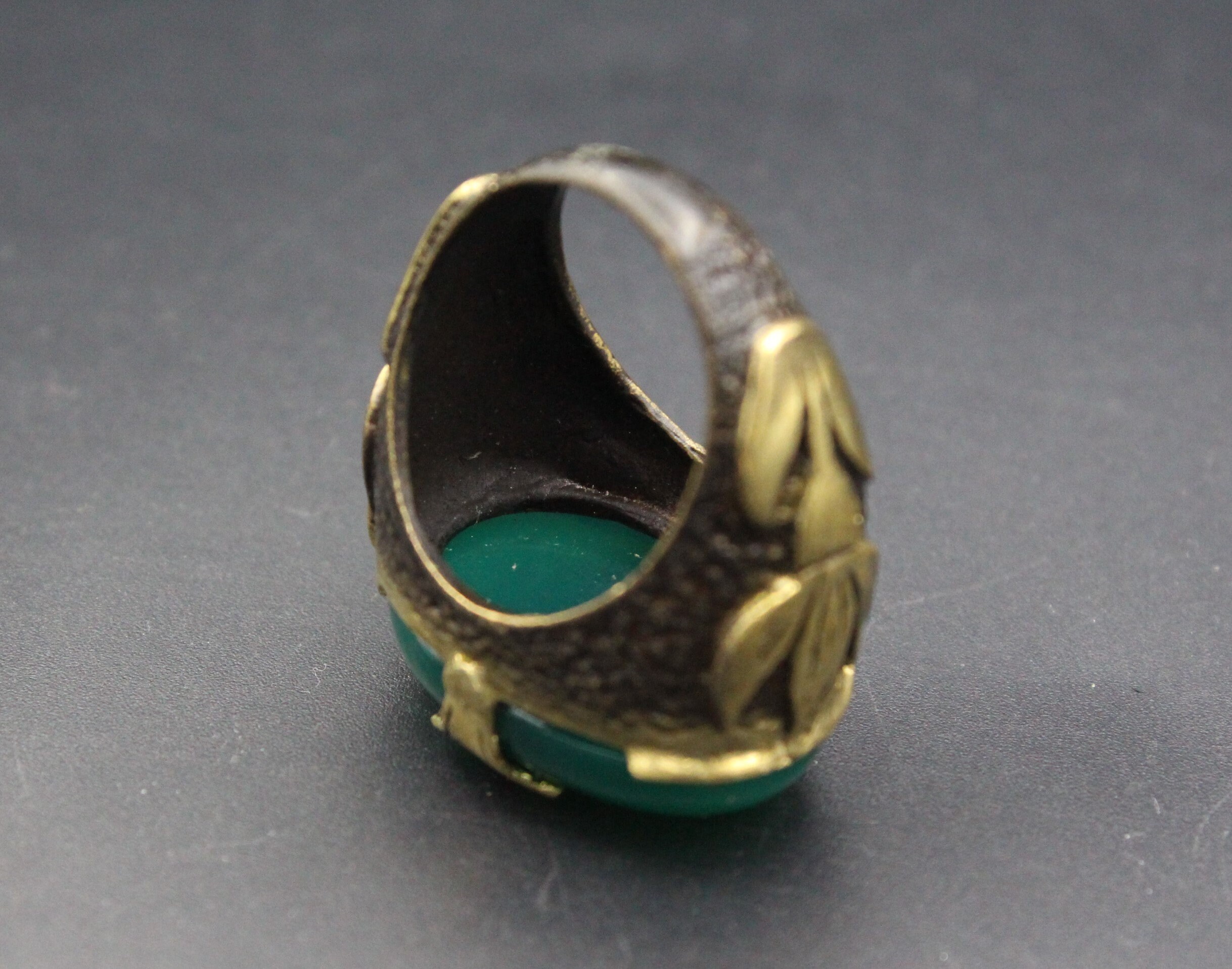Turkish Bronze & Glass Jade Stone Ring Partial Gold Wash Etsy