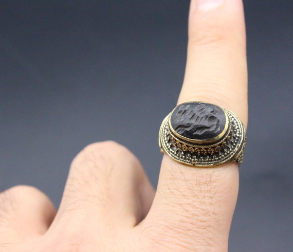 Vintage Afghan Ring, Tribal Onyx Stones Boho Ring… - image 6