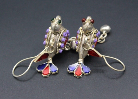 Vintage Tribal Afghan Earrings, Red Glass Beads E… - image 4