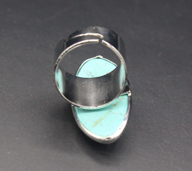 Adjustable Size Ring Size 8.5US, Turkish Ring Turkish Silver Plated Turquoise Stone Long Ring
