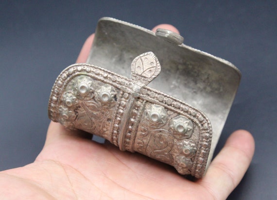 Turkmen Silver Cuff Bracelet, Antique Old Carved … - image 7